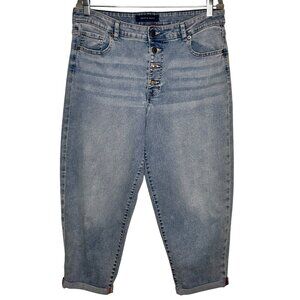 Tommy Hilfiger Barrel Jeans Womens 12 High Rise Crop Button Fly Unique Buttons